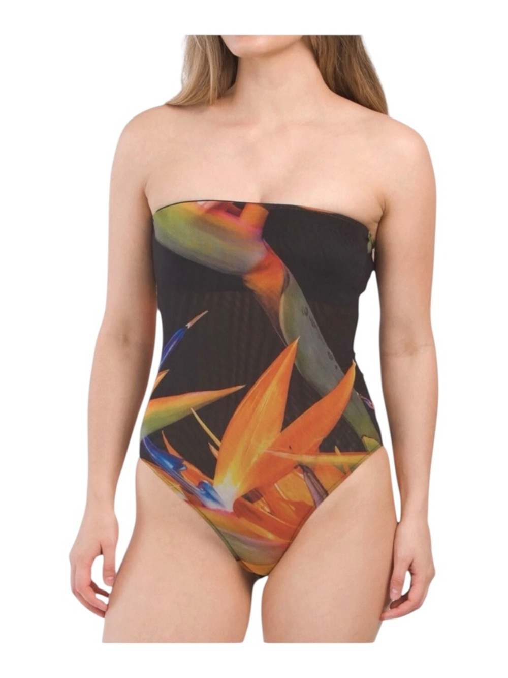 Zara Strapless Bodysuit Mesh Floral Tropical Multicolor Size S Y2K Resort